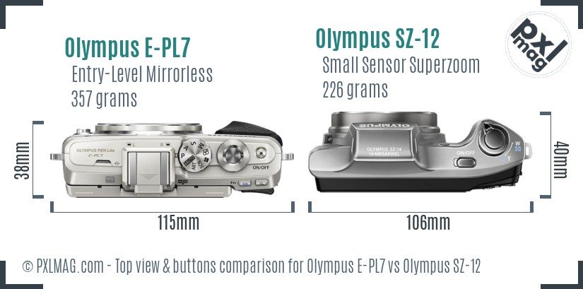 Olympus E-PL7 vs Olympus SZ-12 top view buttons comparison