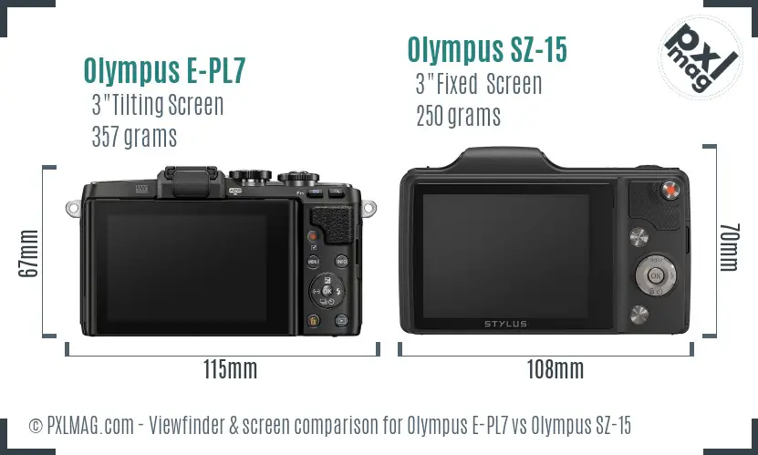 Olympus E-PL7 vs Olympus SZ-15 Screen and Viewfinder comparison