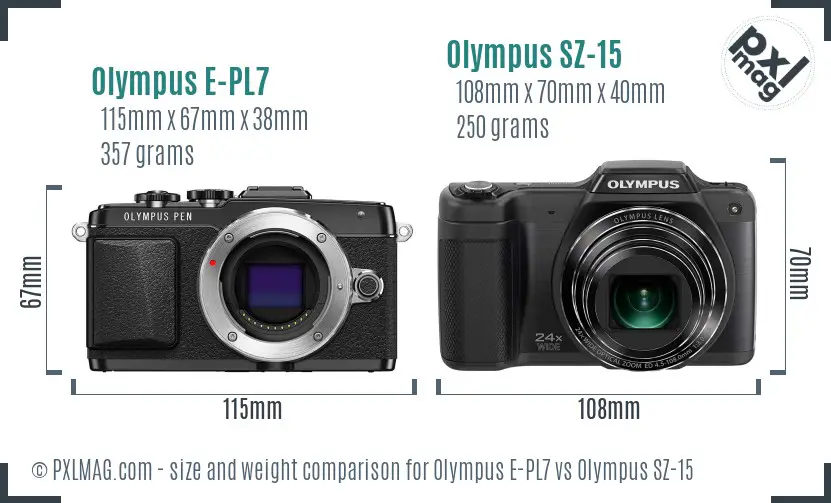 Olympus E-PL7 vs Olympus SZ-15 size comparison