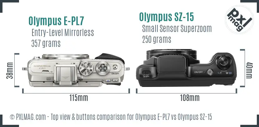 Olympus E-PL7 vs Olympus SZ-15 top view buttons comparison