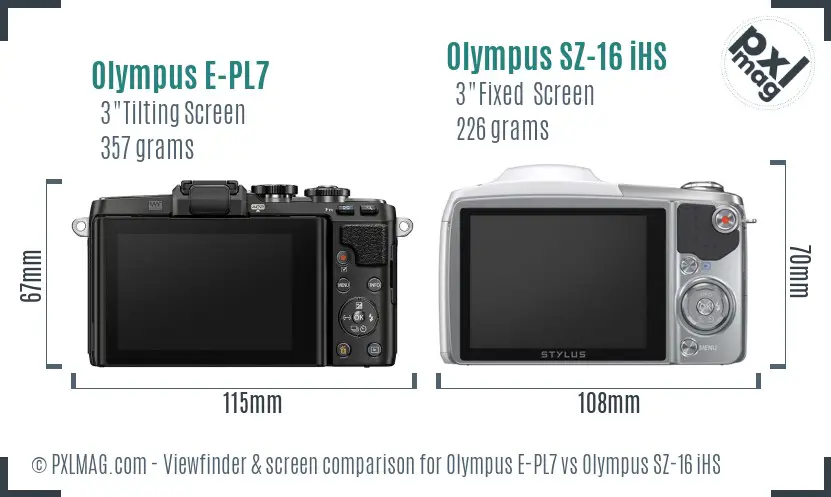 Olympus E-PL7 vs Olympus SZ-16 iHS Screen and Viewfinder comparison