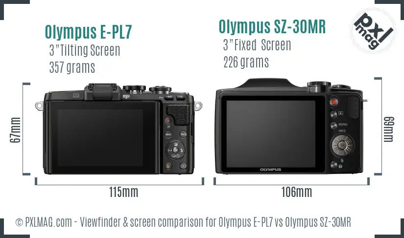 Olympus E-PL7 vs Olympus SZ-30MR Screen and Viewfinder comparison
