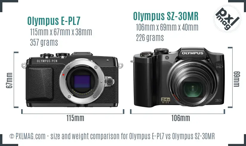 Olympus E-PL7 vs Olympus SZ-30MR size comparison