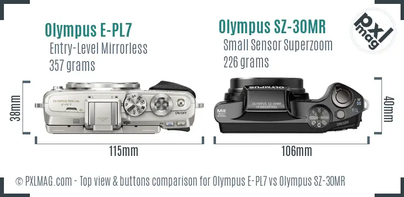 Olympus E-PL7 vs Olympus SZ-30MR top view buttons comparison