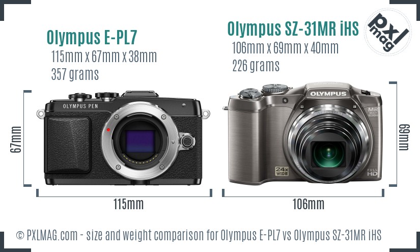 Olympus E-PL7 vs Olympus SZ-31MR iHS size comparison