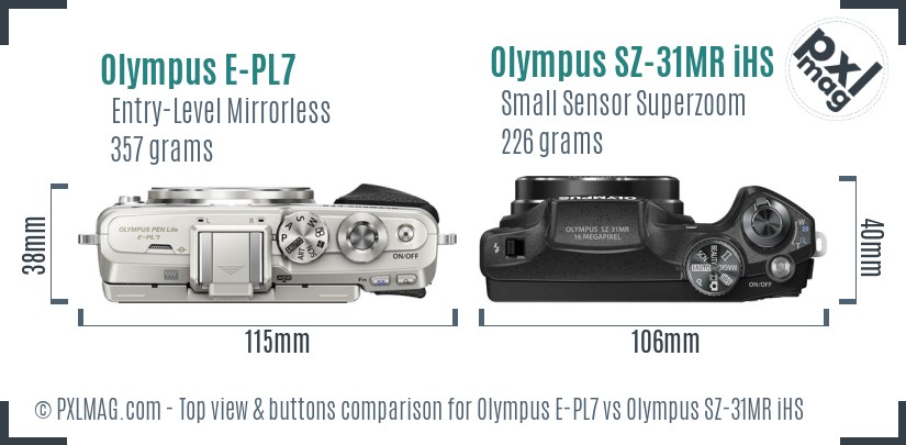 Olympus E-PL7 vs Olympus SZ-31MR iHS top view buttons comparison