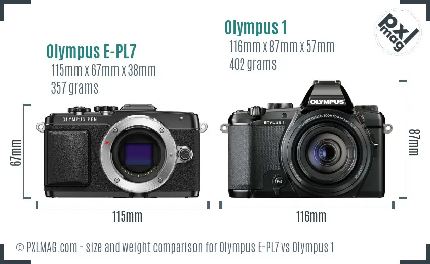 Olympus E-PL7 vs Olympus 1 size comparison