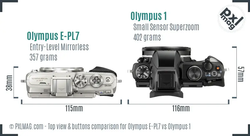 Olympus E-PL7 vs Olympus 1 top view buttons comparison
