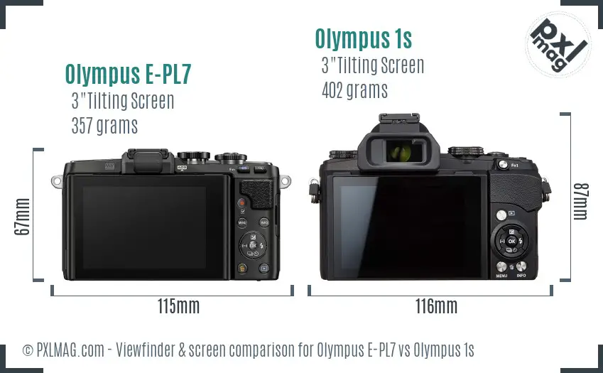 Olympus E-PL7 vs Olympus 1s Screen and Viewfinder comparison