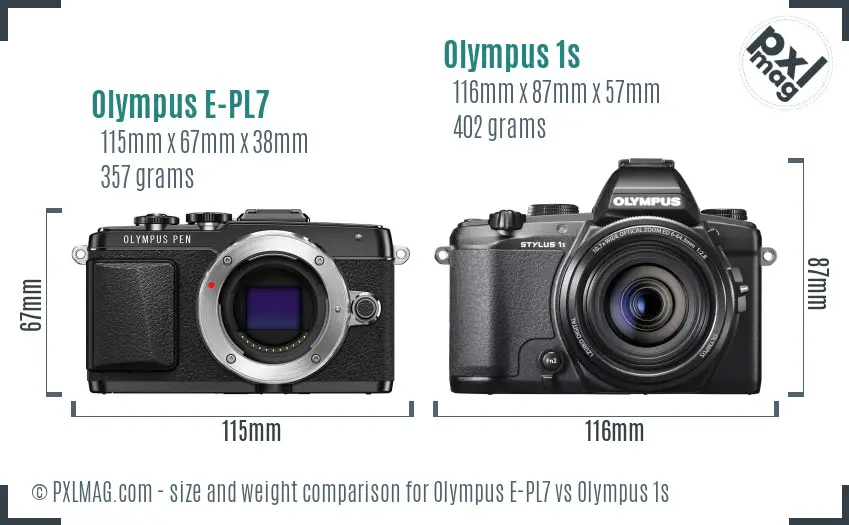 Olympus E-PL7 vs Olympus 1s size comparison