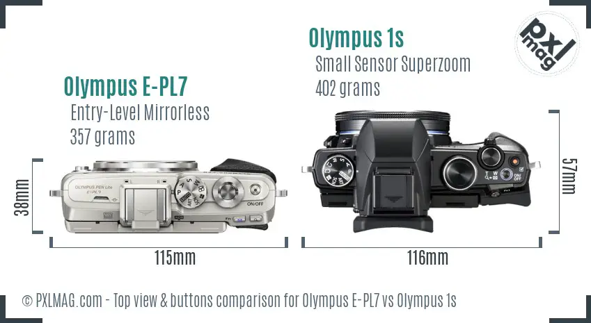 Olympus E-PL7 vs Olympus 1s top view buttons comparison