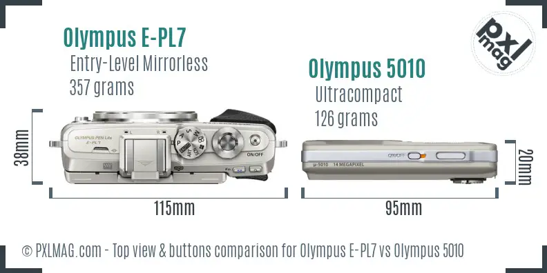 Olympus E-PL7 vs Olympus 5010 top view buttons comparison
