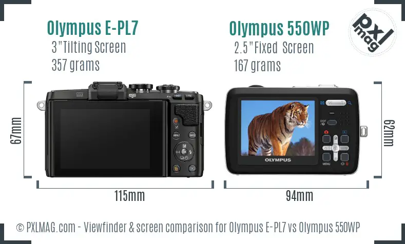 Olympus E-PL7 vs Olympus 550WP Screen and Viewfinder comparison