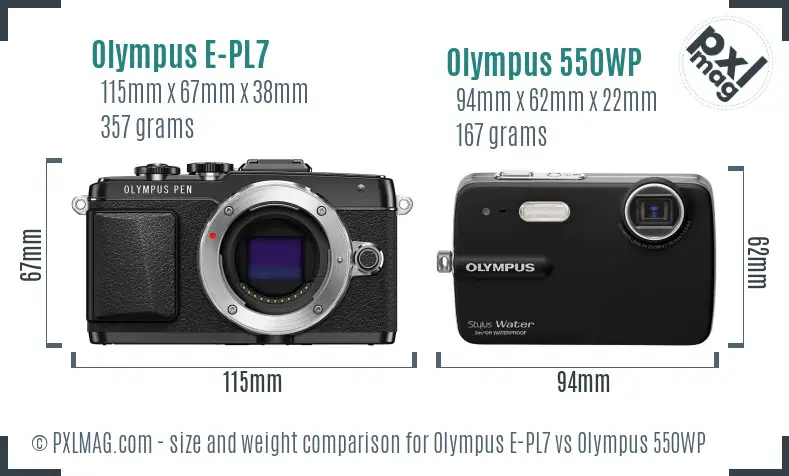 Olympus E-PL7 vs Olympus 550WP size comparison