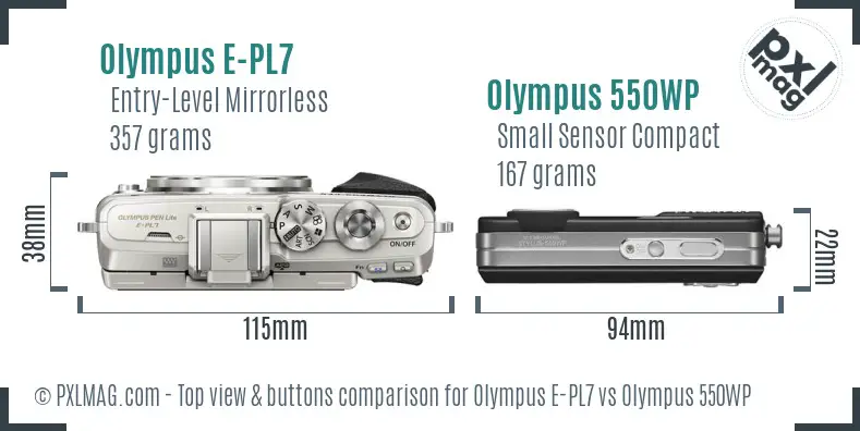 Olympus E-PL7 vs Olympus 550WP top view buttons comparison