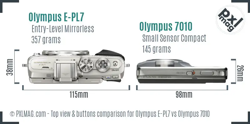 Olympus E-PL7 vs Olympus 7010 top view buttons comparison
