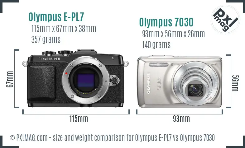Olympus E-PL7 vs Olympus 7030 size comparison