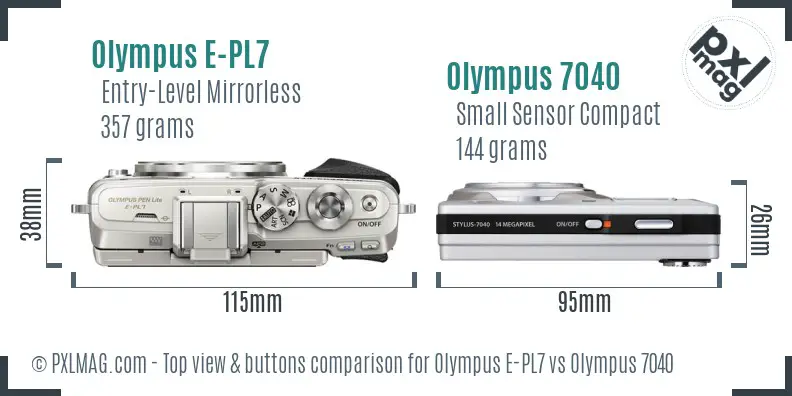 Olympus E-PL7 vs Olympus 7040 top view buttons comparison