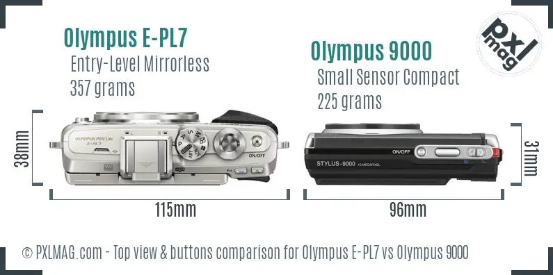 Olympus E-PL7 vs Olympus 9000 top view buttons comparison