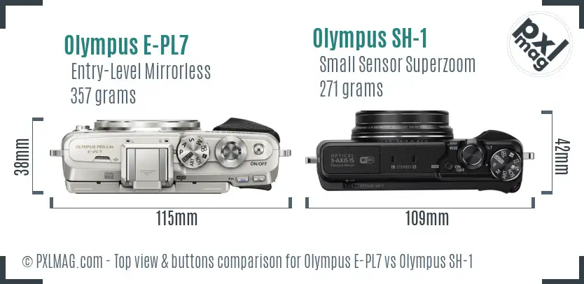 Olympus E-PL7 vs Olympus SH-1 top view buttons comparison