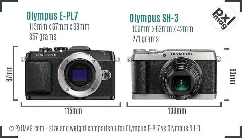 Olympus E-PL7 vs Olympus SH-3 size comparison