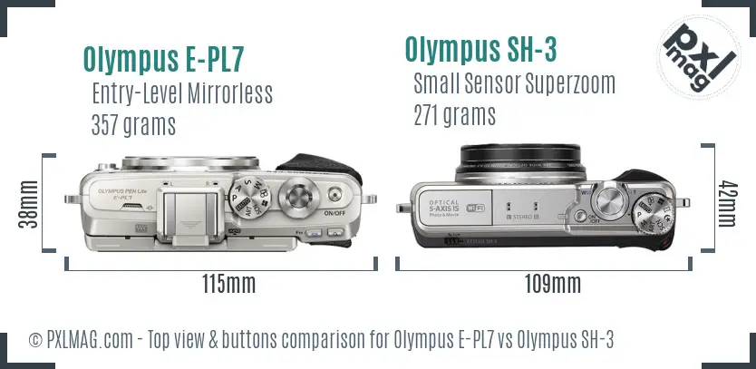 Olympus E-PL7 vs Olympus SH-3 top view buttons comparison