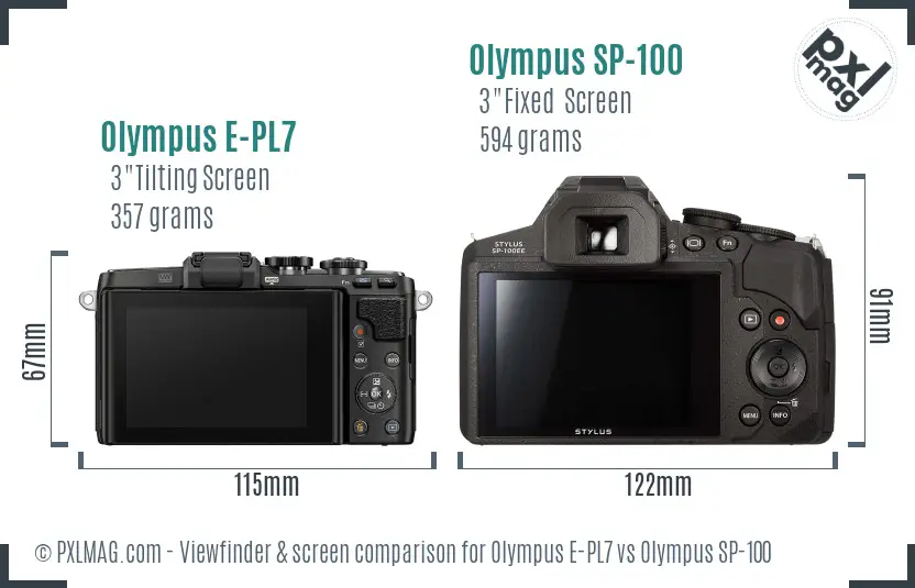 Olympus E-PL7 vs Olympus SP-100 Screen and Viewfinder comparison
