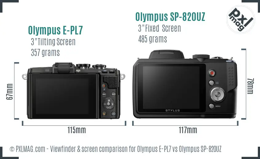 Olympus E-PL7 vs Olympus SP-820UZ Screen and Viewfinder comparison