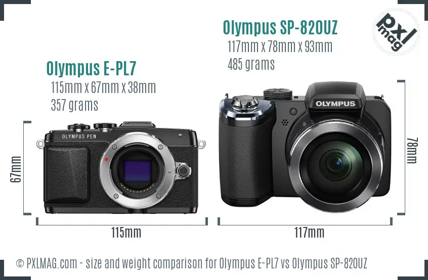 Olympus E-PL7 vs Olympus SP-820UZ size comparison