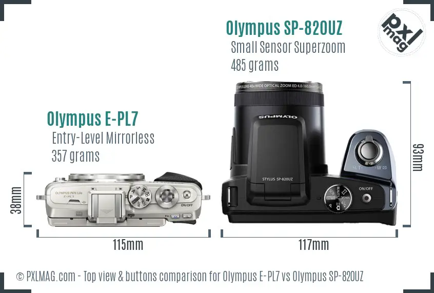 Olympus E-PL7 vs Olympus SP-820UZ top view buttons comparison