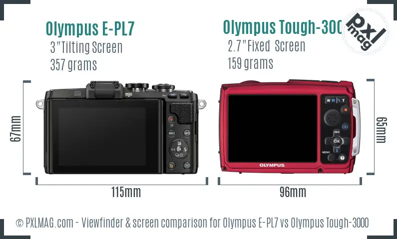 Olympus E-PL7 vs Olympus Tough-3000 Screen and Viewfinder comparison