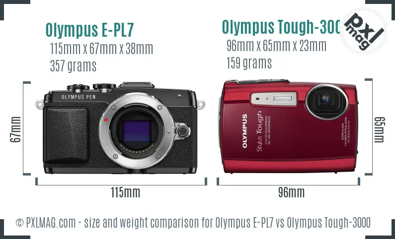 Olympus E-PL7 vs Olympus Tough-3000 size comparison