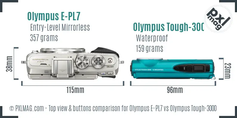 Olympus E-PL7 vs Olympus Tough-3000 top view buttons comparison