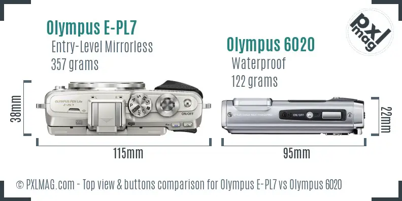 Olympus E-PL7 vs Olympus 6020 top view buttons comparison