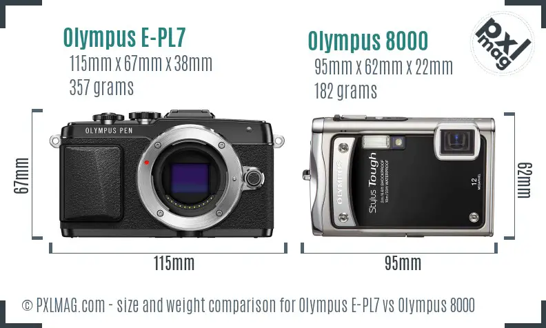 Olympus E-PL7 vs Olympus 8000 size comparison