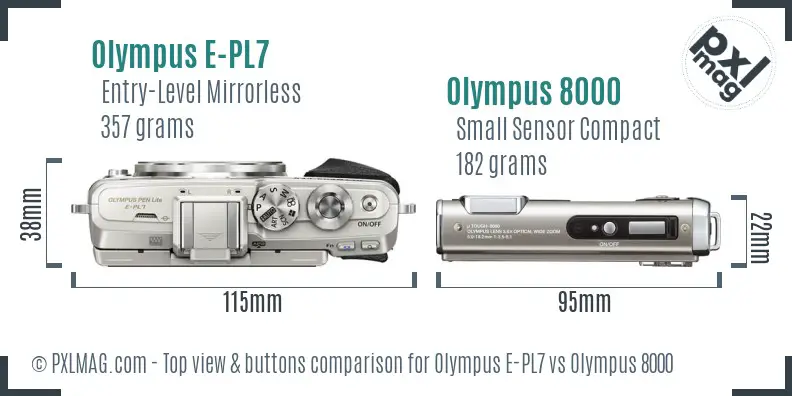 Olympus E-PL7 vs Olympus 8000 top view buttons comparison