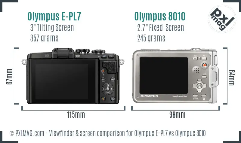 Olympus E-PL7 vs Olympus 8010 Screen and Viewfinder comparison