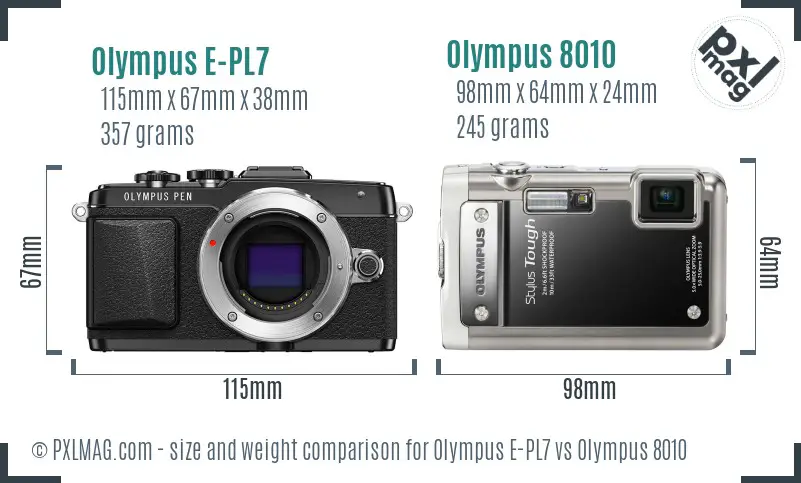Olympus E-PL7 vs Olympus 8010 size comparison