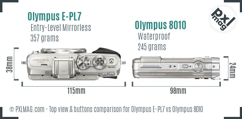 Olympus E-PL7 vs Olympus 8010 top view buttons comparison