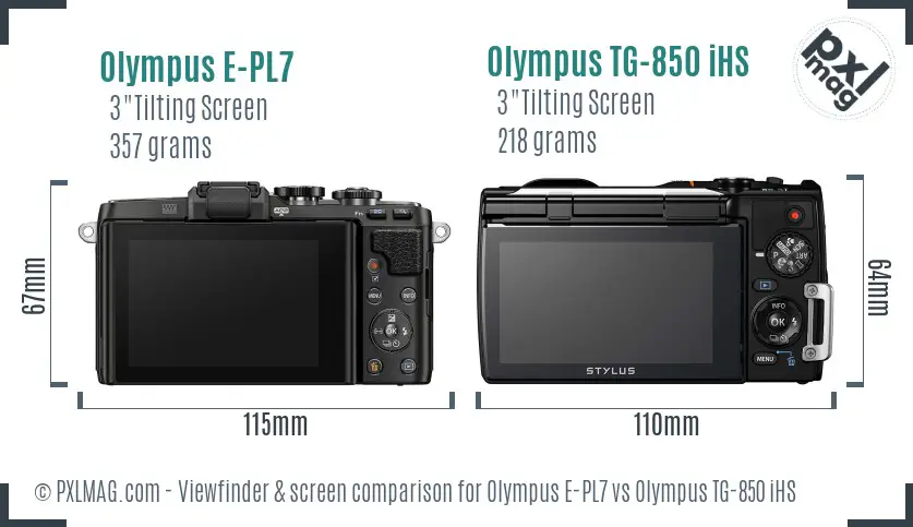 Olympus E-PL7 vs Olympus TG-850 iHS Screen and Viewfinder comparison
