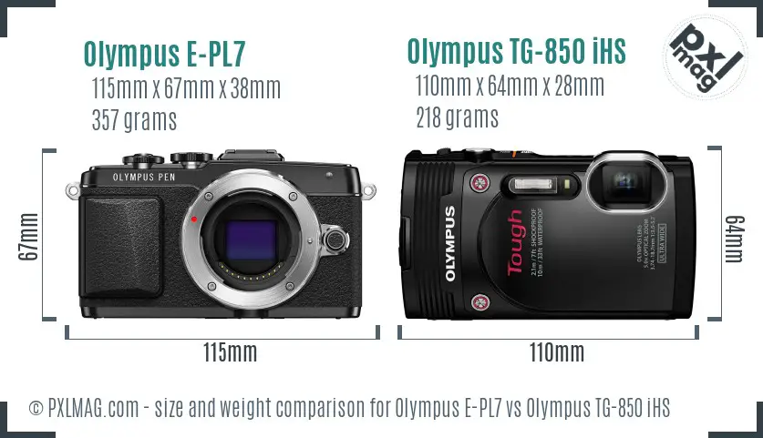 Olympus E-PL7 vs Olympus TG-850 iHS size comparison