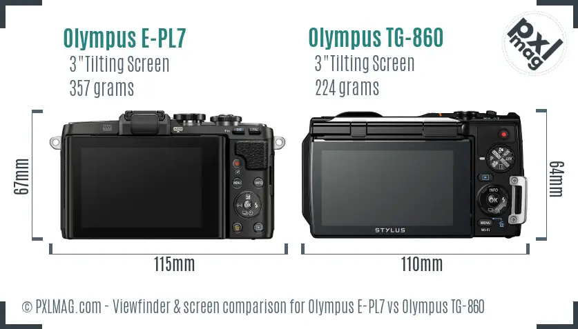 Olympus E-PL7 vs Olympus TG-860 Screen and Viewfinder comparison