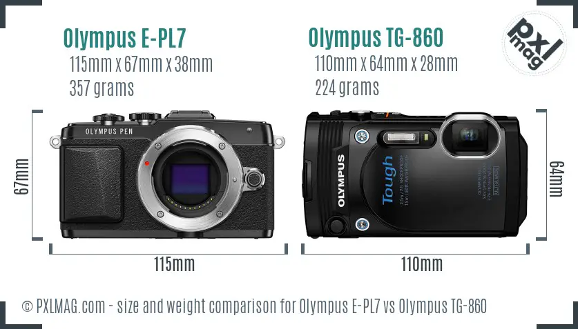 Olympus E-PL7 vs Olympus TG-860 size comparison