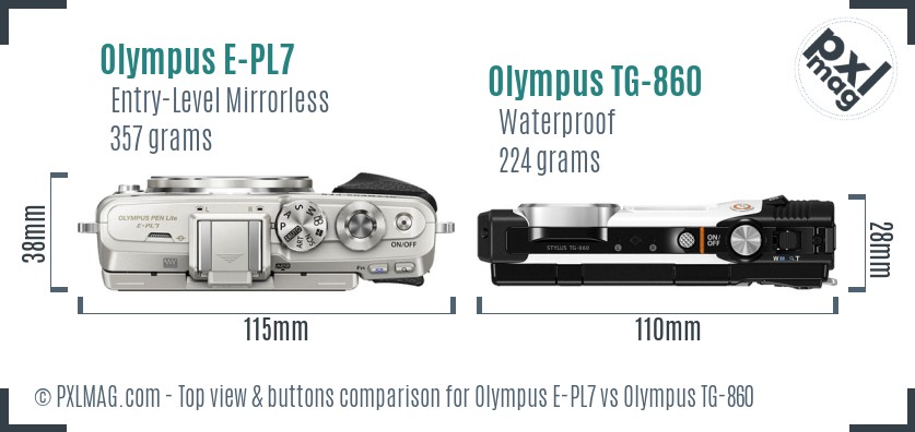 Olympus E-PL7 vs Olympus TG-860 top view buttons comparison
