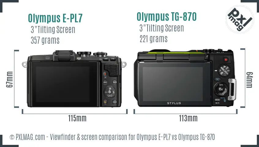 Olympus E-PL7 vs Olympus TG-870 Screen and Viewfinder comparison