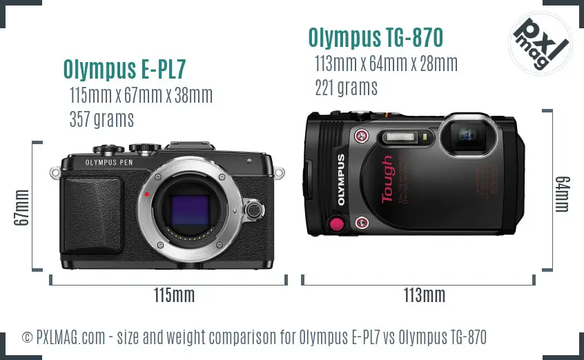 Olympus E-PL7 vs Olympus TG-870 size comparison