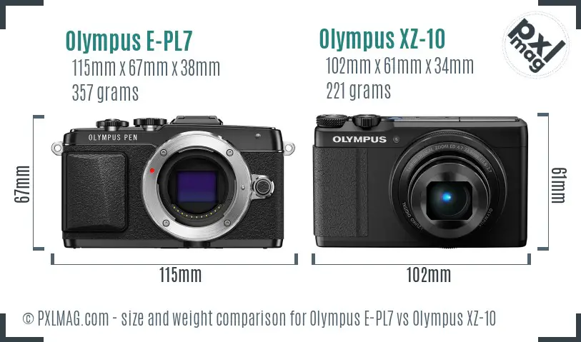 Olympus E-PL7 vs Olympus XZ-10 size comparison