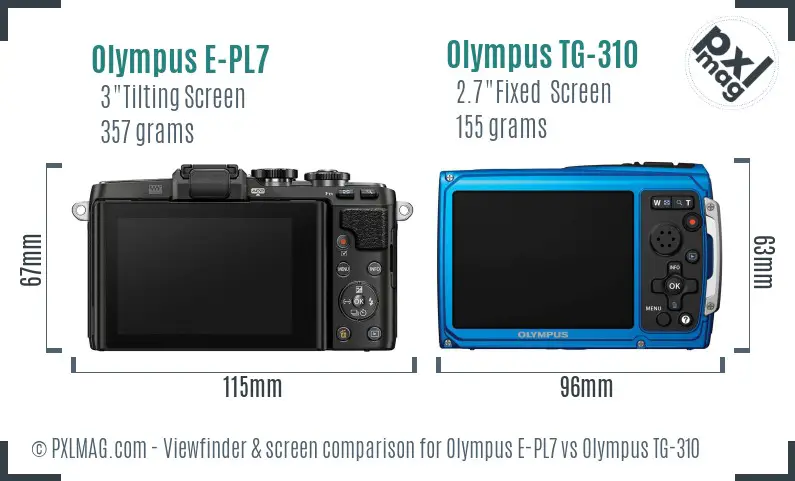 Olympus E-PL7 vs Olympus TG-310 Screen and Viewfinder comparison