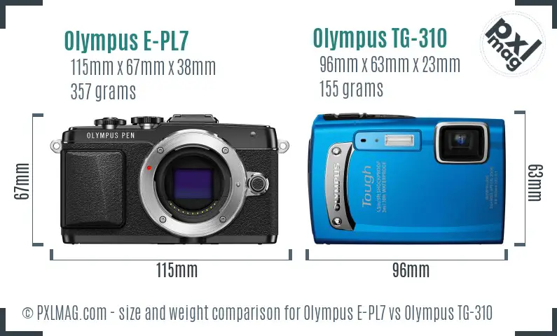 Olympus E-PL7 vs Olympus TG-310 size comparison