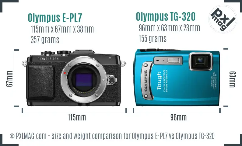 Olympus E-PL7 vs Olympus TG-320 size comparison